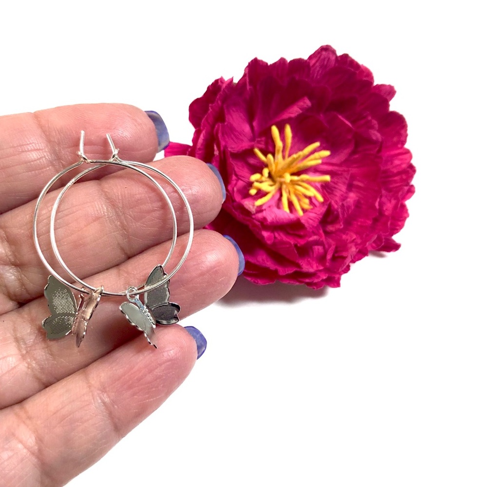 Butterfly Earrings, Hoops, Dragonfly, Insect, Bee - Picture 2 of 8